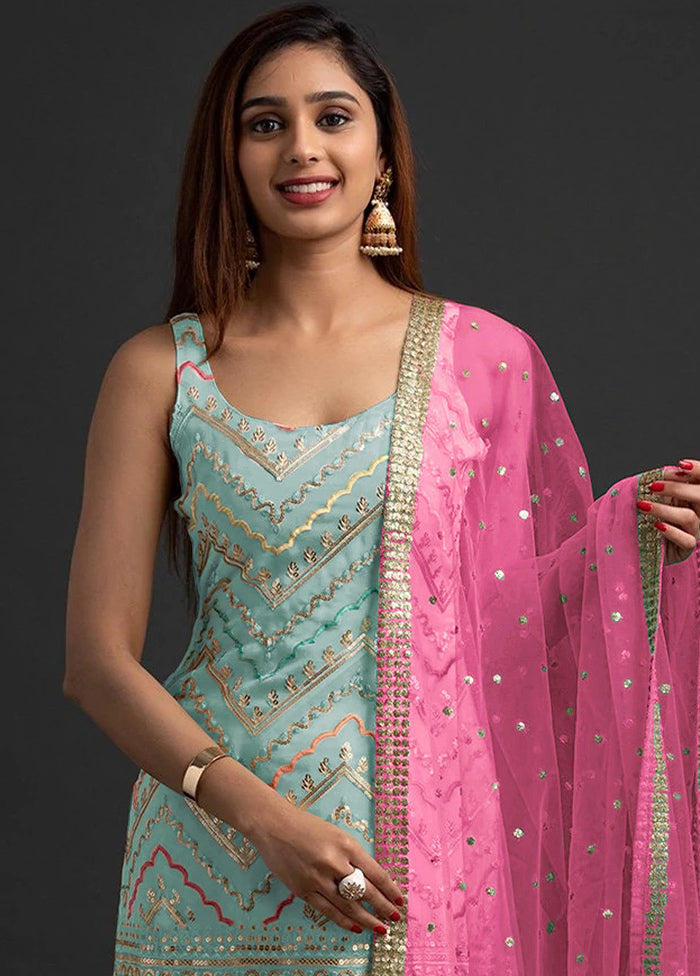 3 Pc Sky Blue Georgette Suit Set With Dupatta VDKSH810246 - Indian Silk House Agencies