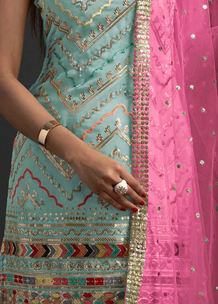 3 Pc Sky Blue Georgette Suit Set With Dupatta VDKSH810246 - Indian Silk House Agencies