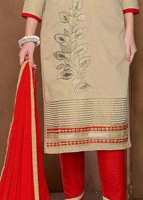 3 Pc Beige Unstitched Cotton Salwar Suit With Dupatta VDKSH810255 - Indian Silk House Agencies