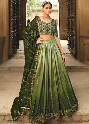 Green Semi Stitched Lehenga Choli Set With Dupatta - Indian Silk House Agencies