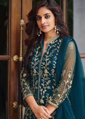 3 Pc Teal Blue Salwar Suit Set With Dupatta VDKSH1110278 - Indian Silk House Agencies