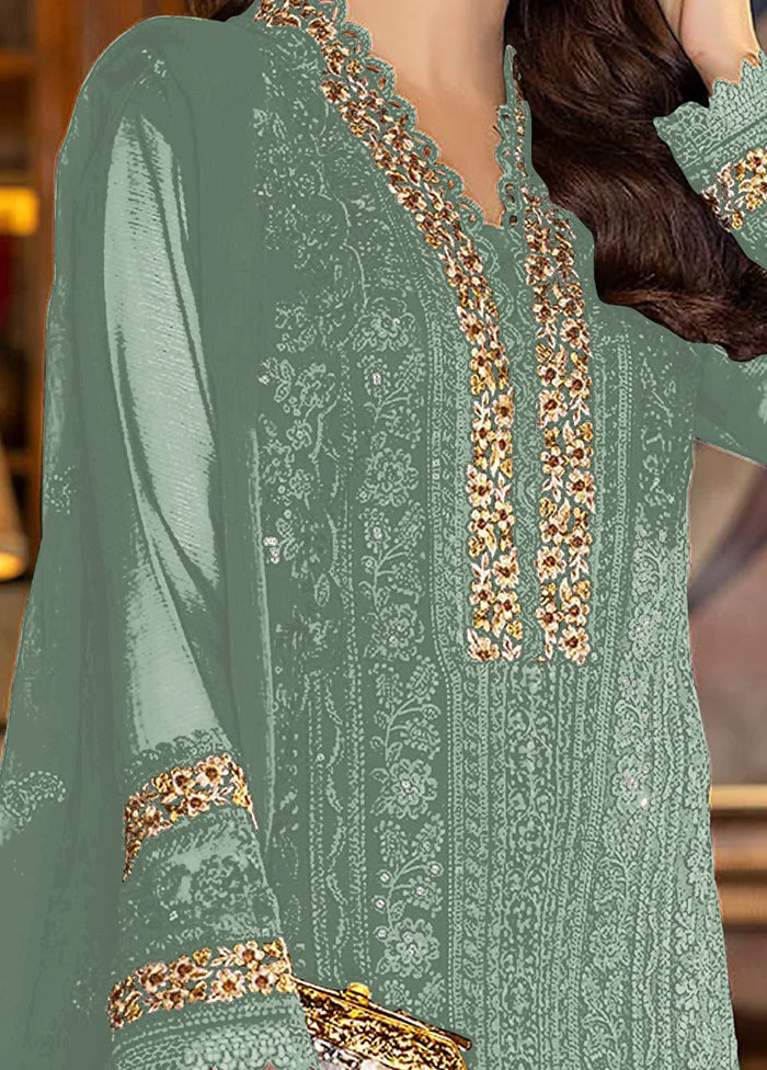 3 Pc Green Georgette Suit Set With Dupatta VDKSH1310234 - Indian Silk House Agencies