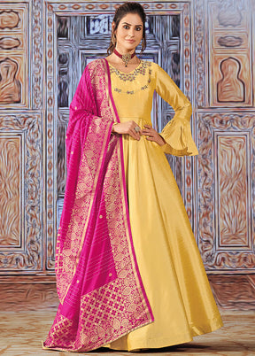 3 Pc Yellow Pure Silk Suit Set With Dupatta VDKSH211272 - Indian Silk House Agencies