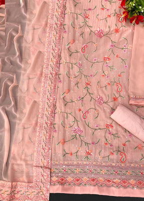 3 Pc Peach Semi Stitched Georgette Suit Set With Dupatta VDKSH211285 - Indian Silk House Agencies