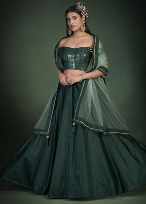 Green Semi Stitched Embroidered Lehenga Choli Set With Dupatta - Indian Silk House Agencies