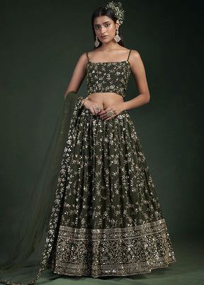 Green Semi Stitched Embroidered Lehenga Choli Set With Dupatta - Indian Silk House Agencies