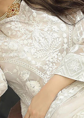 3 Pc White Semi Stitched Georgette Suit Set With Dupatta VDKSH912261 - Indian Silk House Agencies