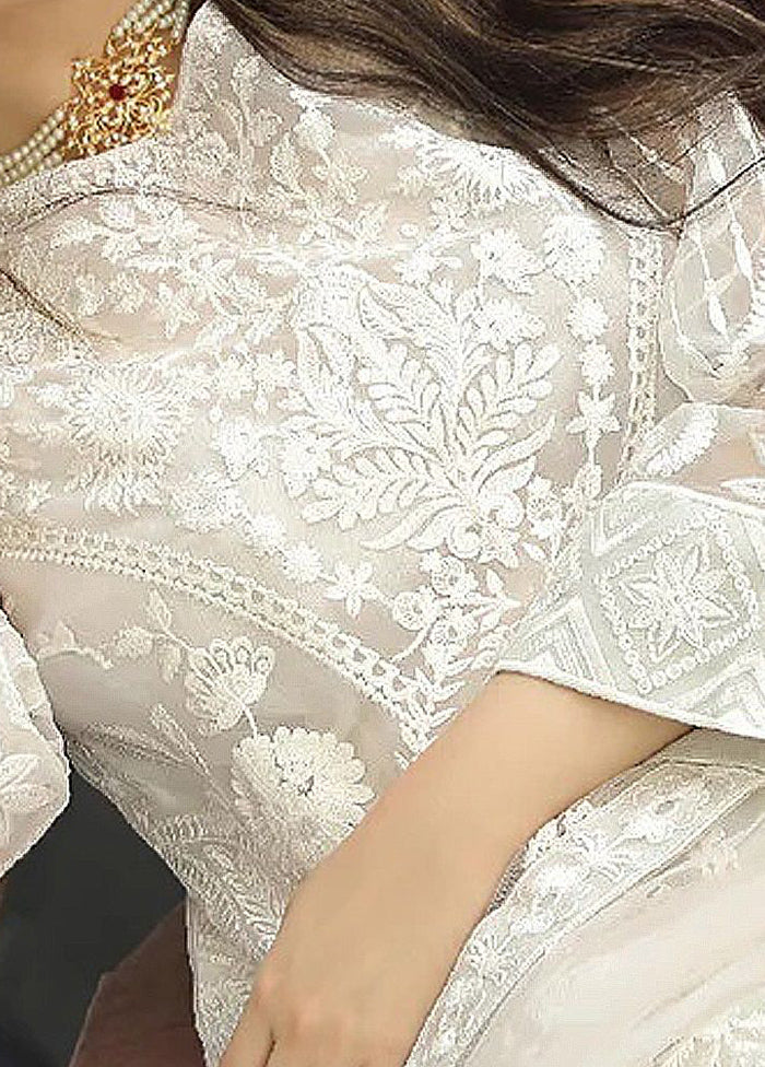 3 Pc White Semi Stitched Georgette Suit Set With Dupatta VDKSH912261 - Indian Silk House Agencies