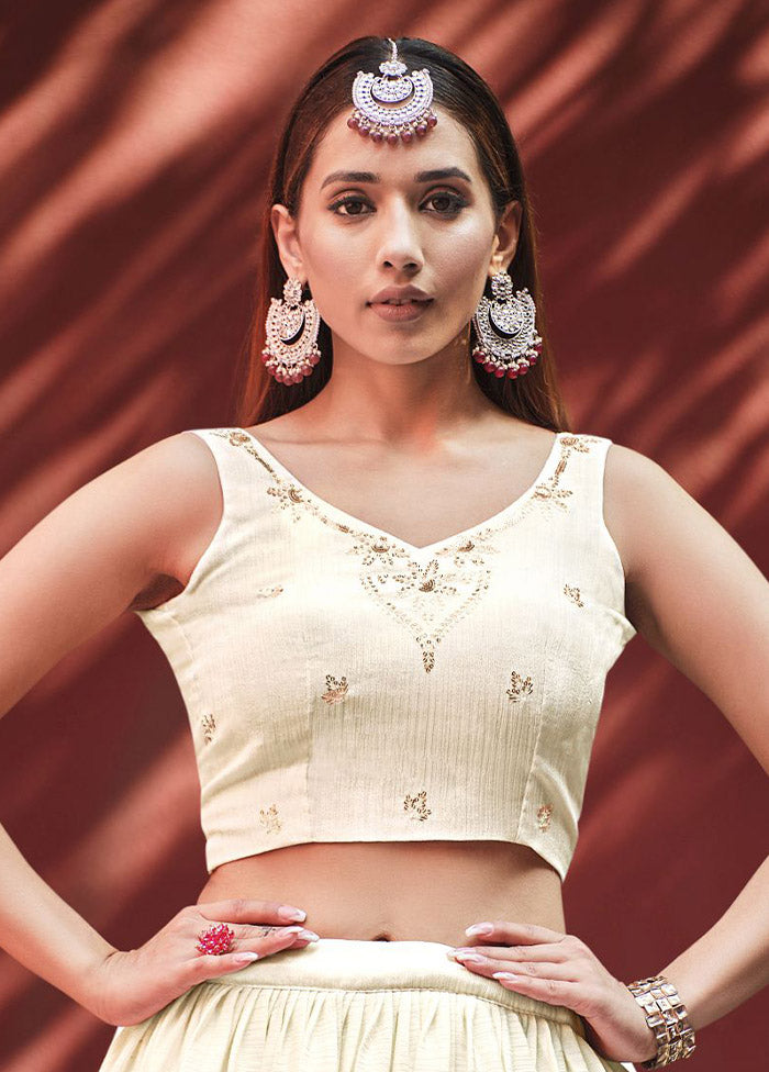 Beige Semi Stitched Embroidered Lehenga Choli Set With Dupatta - Indian Silk House Agencies