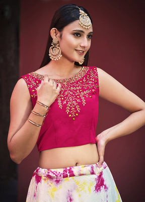 Pink Semi Stitched Embroidered Lehenga Choli Set With Dupatta - Indian Silk House Agencies