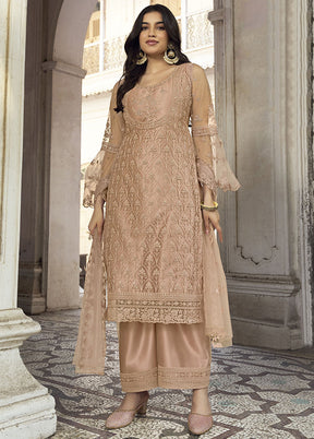 3 Pc Peach Net Suit Set With Dupatta VDKSH2103253 - Indian Silk House Agencies