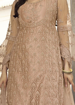 3 Pc Peach Net Suit Set With Dupatta VDKSH2103253 - Indian Silk House Agencies