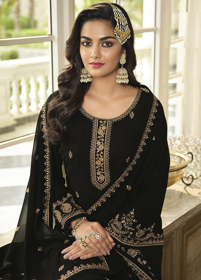 3 Pc Black Georgette Sharara Suit Set With Dupatta