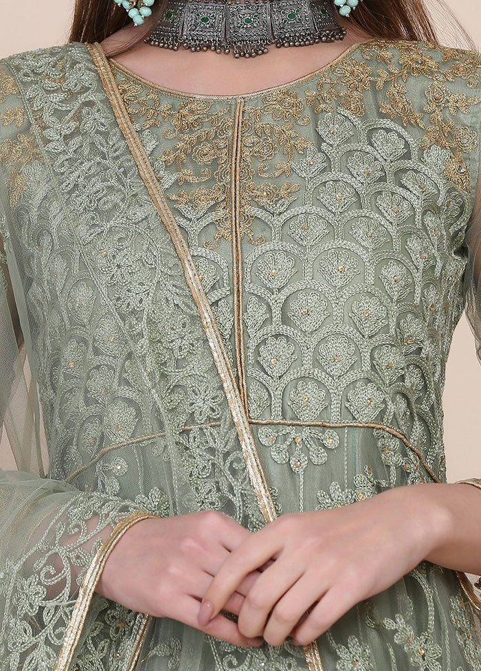 3 Pc Green Net Suit Set With Dupatta VDKSH2103270 - Indian Silk House Agencies