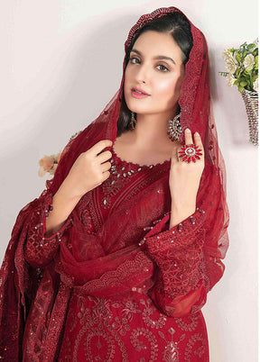 3 Pc Red Georgette Suit Set With Dupatta VDKSH2103275 - Indian Silk House Agencies