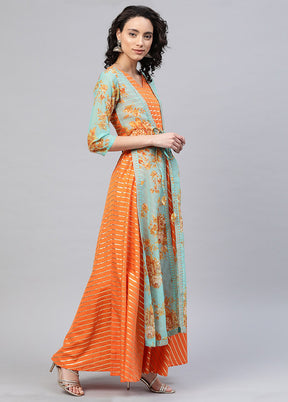 Orange Gold Glitter Crepe Kurti VDKSH2803240 - Indian Silk House Agencies