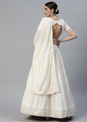 Off White Semi Stitched Georgette Lehenga Choli Set With Dupatta - Indian Silk House Agencies