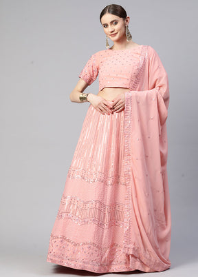 Pink Semi Stitched Georgette Lehenga Choli Set With Dupatta - Indian Silk House Agencies