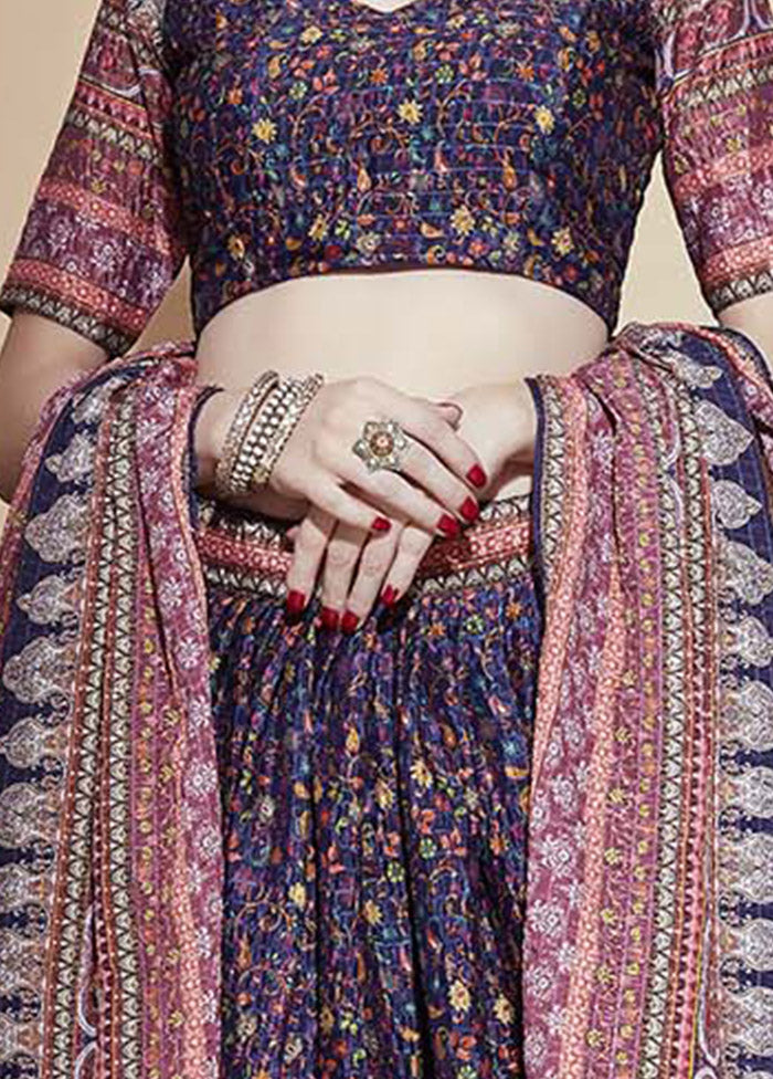 Purple Semi Stitched Blended Silk Lehenga Choli Set With Dupatta - Indian Silk House Agencies