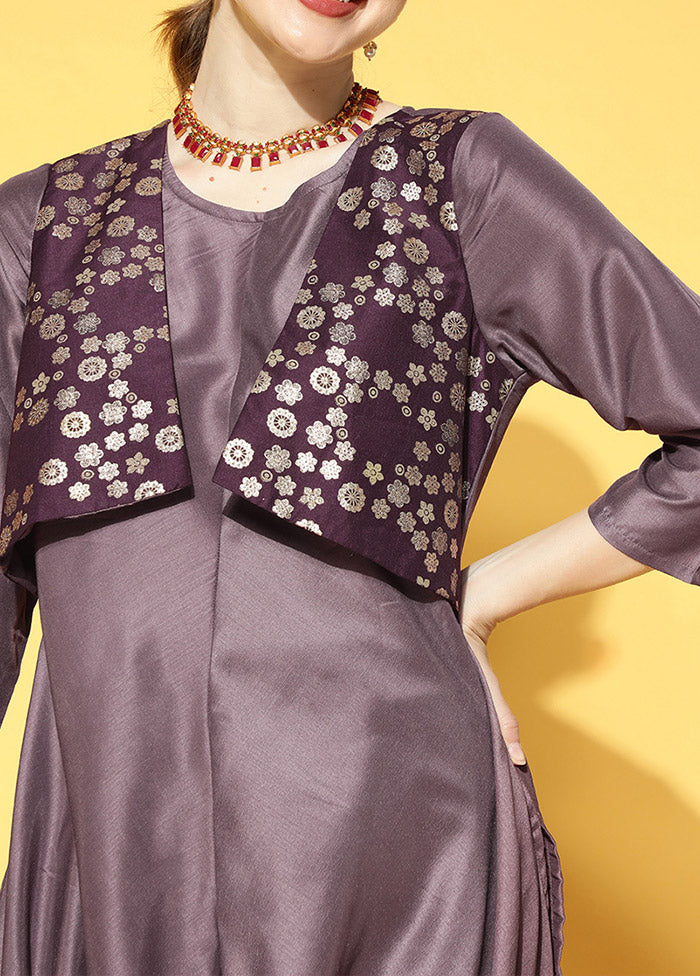 2 Pc Purple Printed Kurti Set With Pant VDKSH0604275 - Indian Silk House Agencies