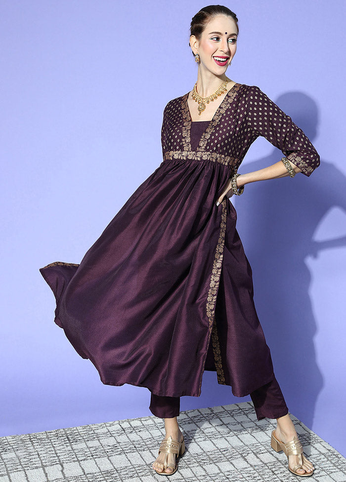 2 Pc Purple Printed Kurti Set With Pant VDKSH0604276 - Indian Silk House Agencies