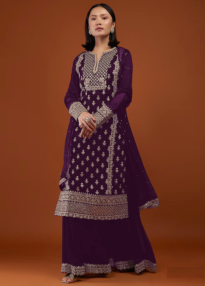 3 Pc Purple Georgette Suit Set With Dupatta VDKSH1104233 - Indian Silk House Agencies
