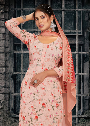 3 Pc Pink Unstitched Digital Print Silk Suit Set VDKSH02052080 - Indian Silk House Agencies