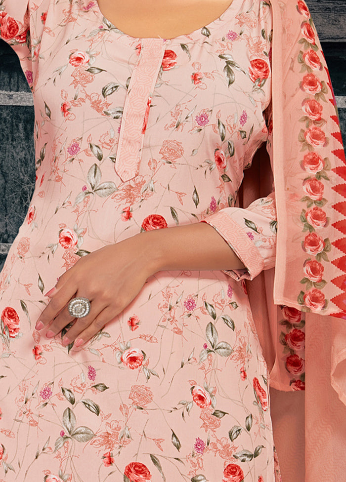 3 Pc Pink Unstitched Digital Print Silk Suit Set VDKSH02052080 - Indian Silk House Agencies