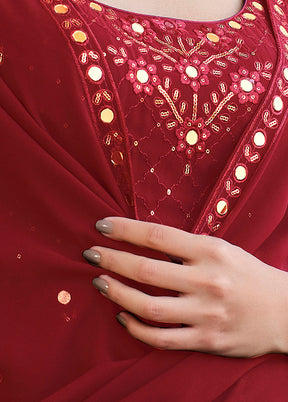 3 Pc Red Georgette Semi Stitched Suit Set VDKSH02052071 - Indian Silk House Agencies