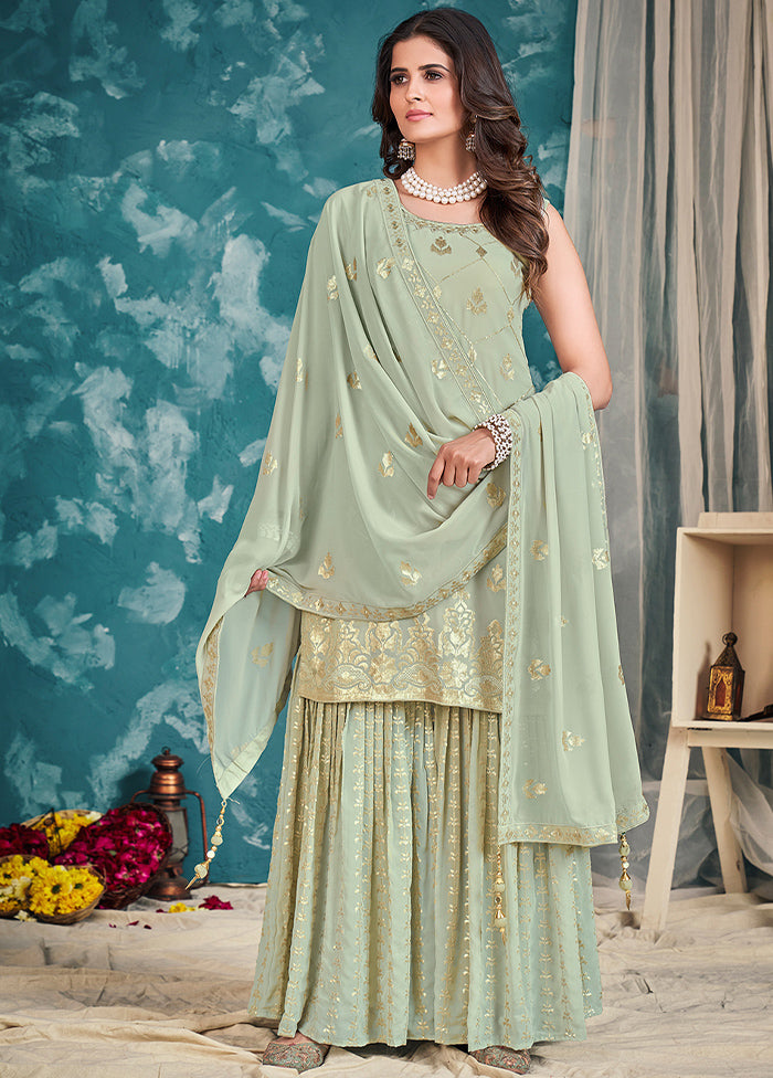 3 Pc Light Green Embroidered Sharrara Set VDKSH02052062 - Indian Silk House Agencies