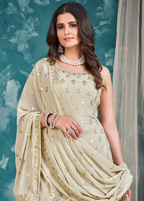 3 Pc Cream Embroidered Sharrara Set VDKSH02052063 - Indian Silk House Agencies
