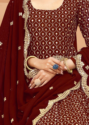 3 Pc Maroon Georgette Semi Stitched Anakali Suits Set VDKSH02052069 - Indian Silk House Agencies