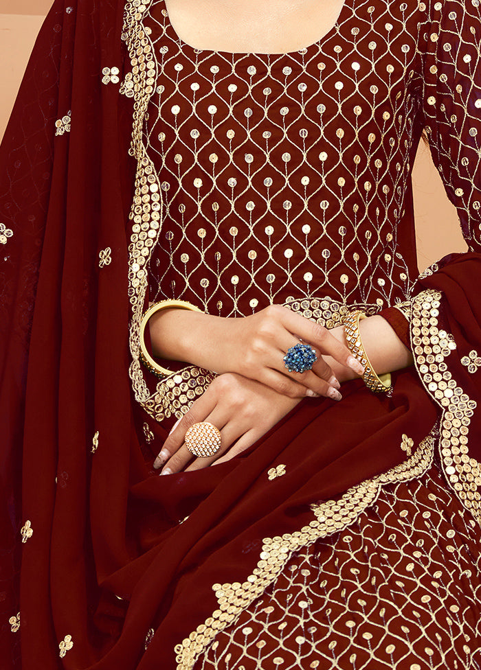 3 Pc Maroon Georgette Semi Stitched Anakali Suits Set VDKSH02052069 - Indian Silk House Agencies