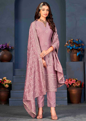 3 Pc Purple Semi Stitched Silk Jacquard Work Suit Set VDKSH06052041 - Indian Silk House Agencies