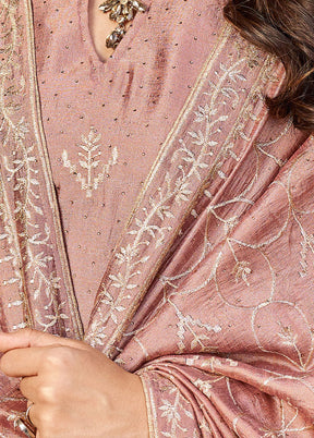 3 Pc Brown Semi Stitched Silk Jacquard Work Suit Set VDKSH06052042 - Indian Silk House Agencies