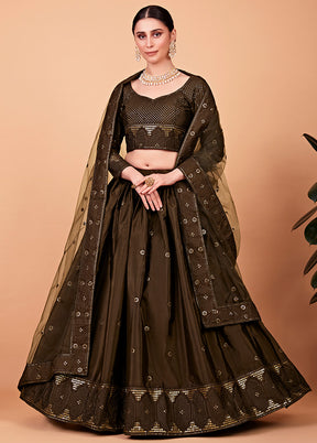 3 Pc Mahendi Semi Stitched Silk Lehenga Set - Indian Silk House Agencies