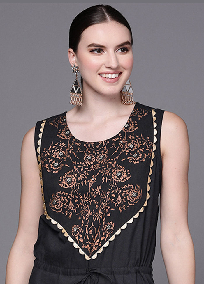 Black Cotton Printed Jumpsuit VDKSH0805060 - Indian Silk House Agencies