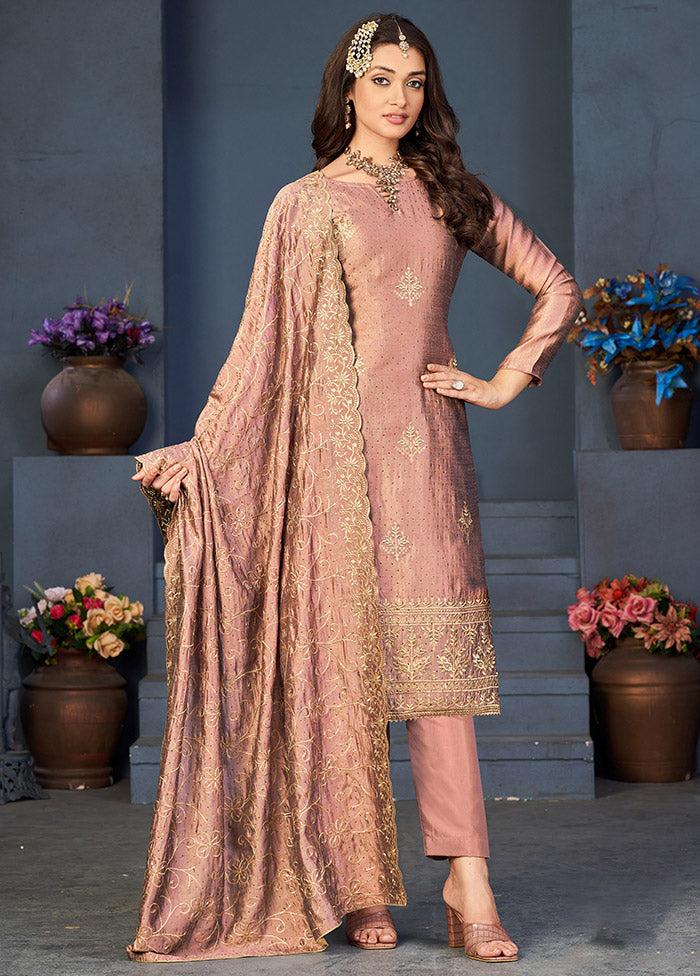 3 Pc Mauve Semi Stitched Silk Suit Set VDKSH0805044 - Indian Silk House Agencies