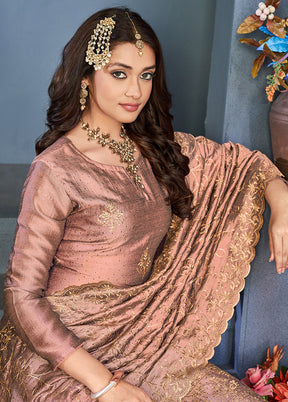 3 Pc Mauve Semi Stitched Silk Suit Set VDKSH0805044 - Indian Silk House Agencies