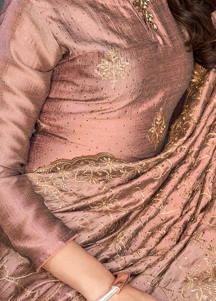 3 Pc Mauve Semi Stitched Silk Suit Set VDKSH0805044 - Indian Silk House Agencies