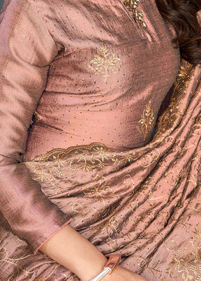 3 Pc Mauve Semi Stitched Silk Suit Set VDKSH0805044 - Indian Silk House Agencies