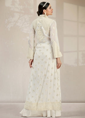 3 Pc White Georgette Mirror Work Suit Set VDKSH0805054 - Indian Silk House Agencies