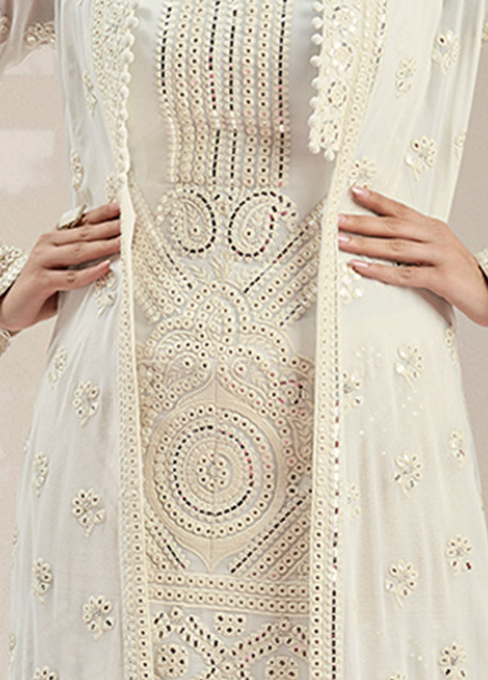 3 Pc White Georgette Mirror Work Suit Set VDKSH0805054 - Indian Silk House Agencies