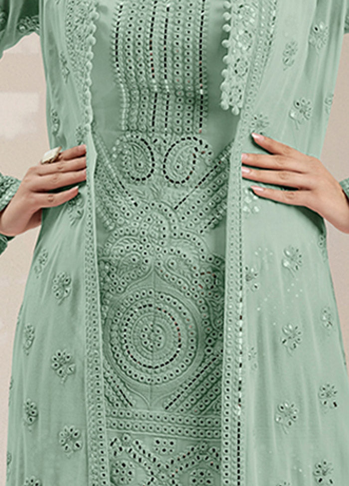 3 Pc Green Georgette Mirror Work Suit Set VDKSH0805055 - Indian Silk House Agencies