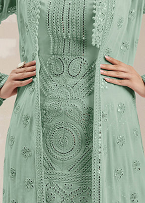 3 Pc Green Georgette Mirror Work Suit Set VDKSH0805055 - Indian Silk House Agencies