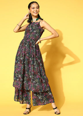 2 Pc Black Georgette Flared Kurti Set VDKSH19052042 - Indian Silk House Agencies