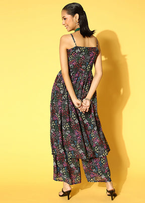 2 Pc Black Georgette Flared Kurti Set VDKSH19052042 - Indian Silk House Agencies