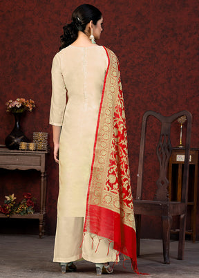 3 Pc Yellow Unstitched Silk Hand Suit Set VDKSH20052062 - Indian Silk House Agencies