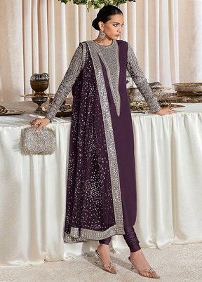 3 Pc Purple Semi Stitched Georgette Suit Set VDKSH31052105 - Indian Silk House Agencies