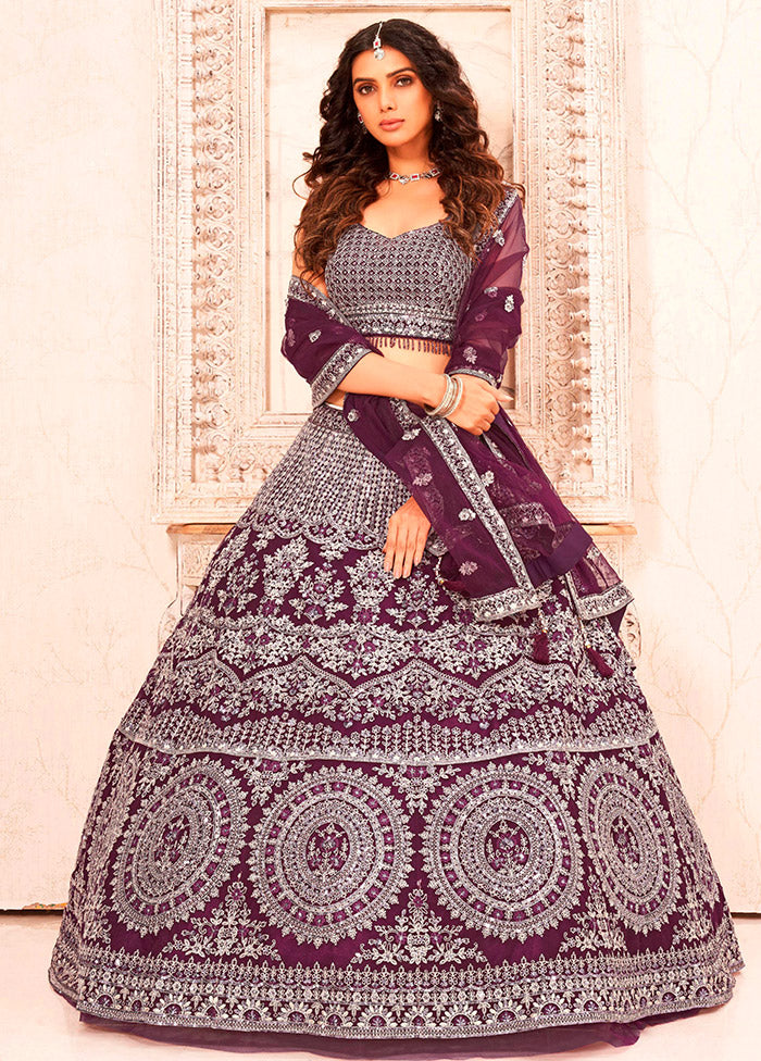 3 Pc Purple Readymade Net Lehenga Set - Indian Silk House Agencies